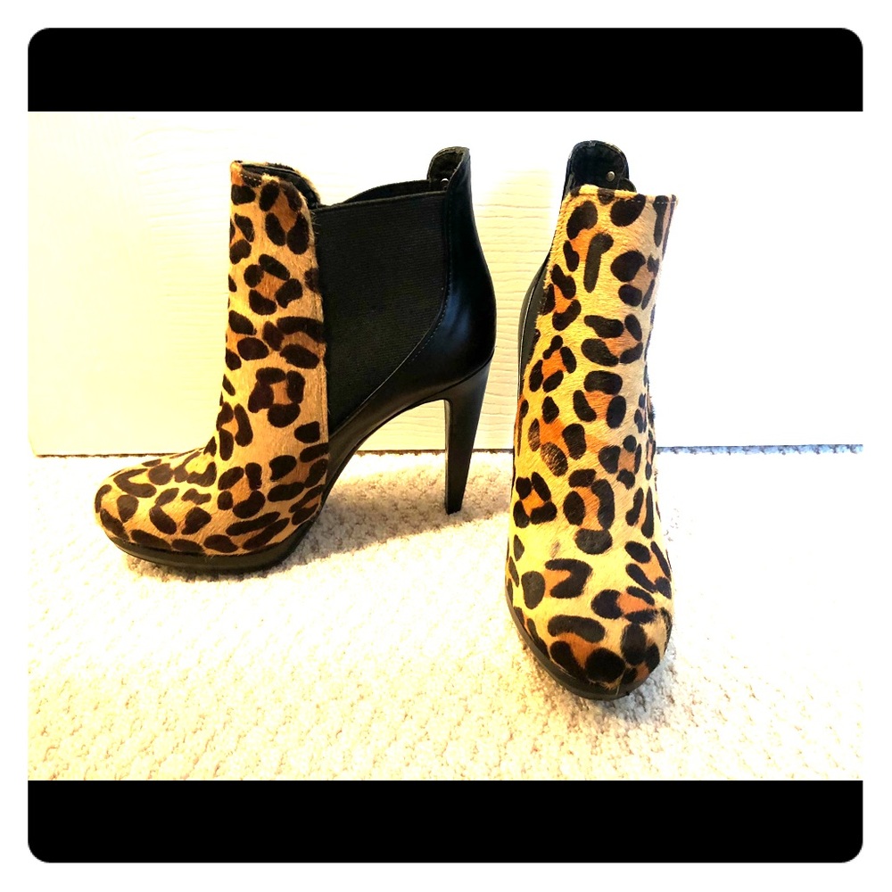 Calvin Klein Britney Leopard/Blk Leather Boots 7